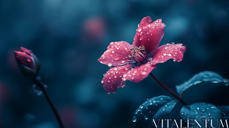 Rain-Kissed Blossom in Twilight Solitude.