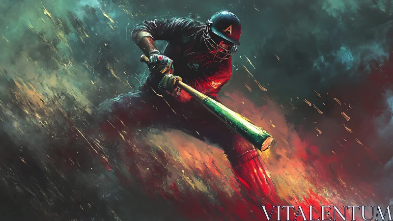 Dynamic digital painting of cricket batter in kinetic motion.