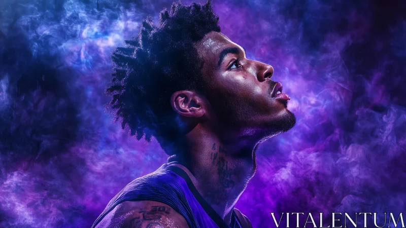 Profile portrait of basketball player in purple haze.