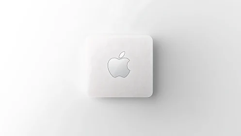 Minimalist white tech tile cradling a luminous apple logo.