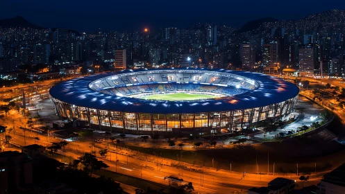 Glowing city stadium alive with night lights and shared energy.