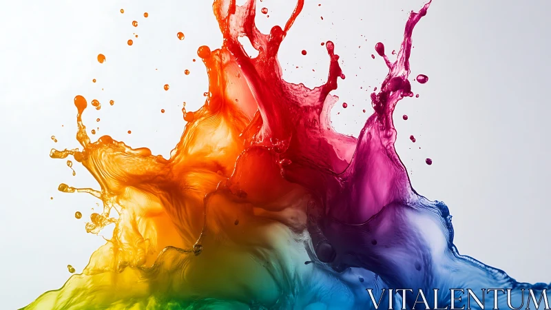 High-speed photorealistic rainbow liquid impact composition.
