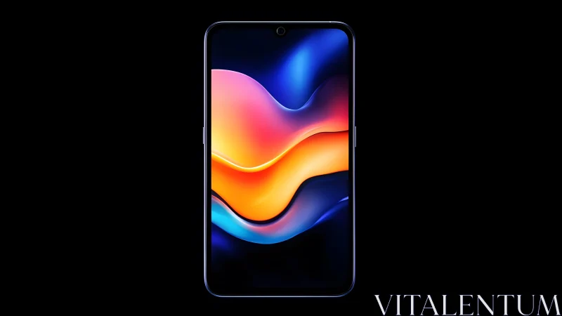 Modern smartphone with vibrant abstract display on black background.