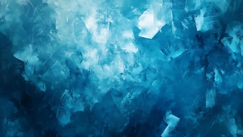 Abstract Blue Ice Texture Painting with Cool Tones and Depth.