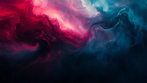 Nebula tides collide in crimson and teal cosmic currents.