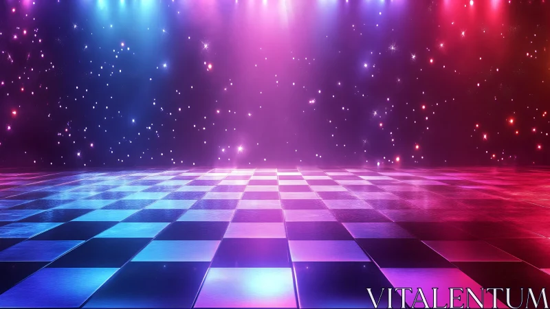 Neon dreams on a starlit checkerboard dance floor.