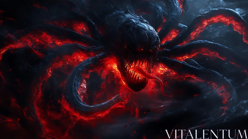 Lava-lit eldritch leviathan rendered with dynamic volumetric glow