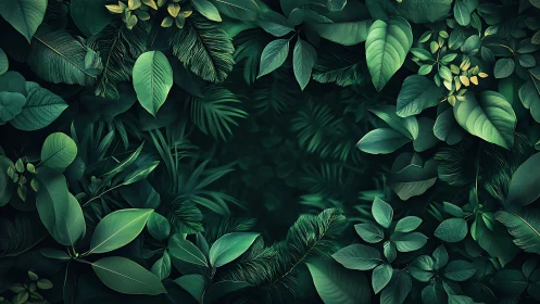 Emerald leaf halo circling a secret twilight jungle heart.