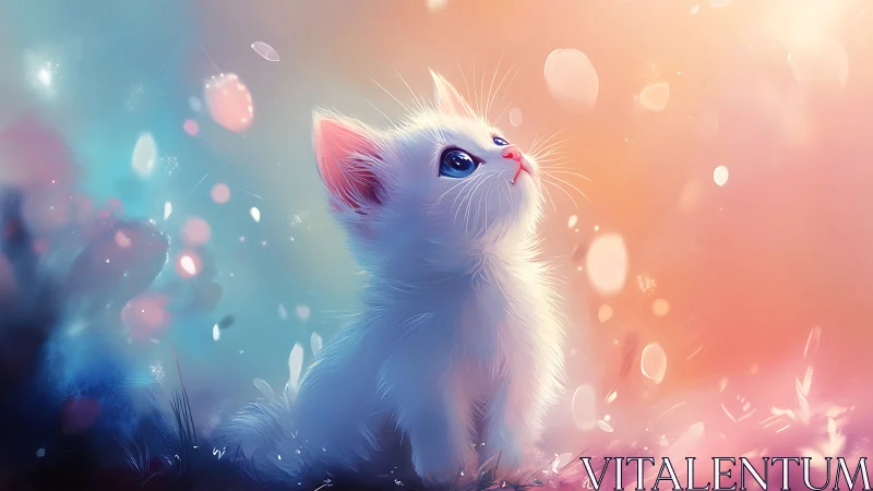 White Feline Subject with Gradient Atmospheric Environment.