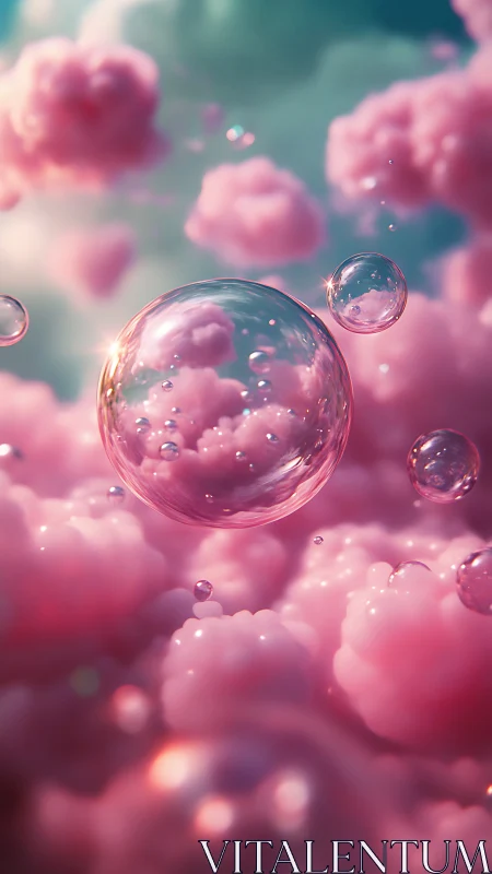 Cotton candy clouds cradling dreamy floating bubbles.