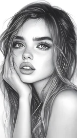 Monochrome portrait of young woman in close-up view.