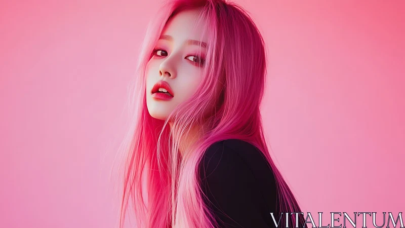Pink-haired portrait radiates bold neon-inspired elegance.