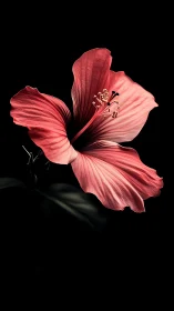 Hibiscus flower specimen with dark background and visible stamen structure.