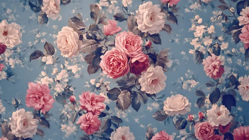 Roses drift like soft constellations across a powder sky