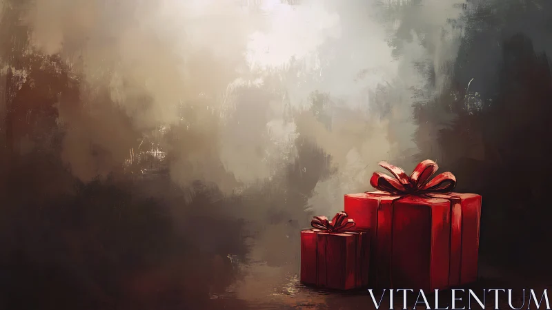 Richly lit red gift boxes in a soft abstract space.