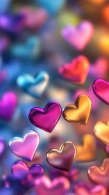 Glossy 3D Hearts in Vibrant Color Blur.