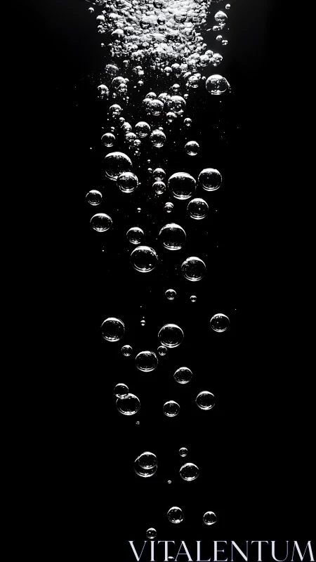 Vertical column of rising liquid bubbles on black background