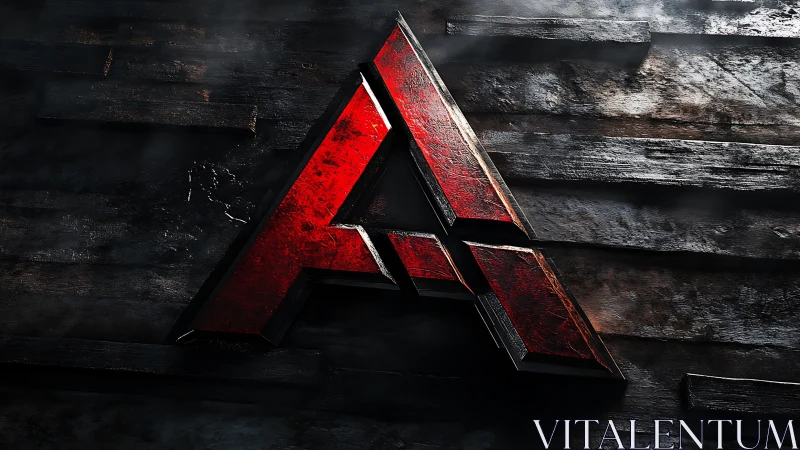 Red metallic A emblem rests on dark weathered metal surface.