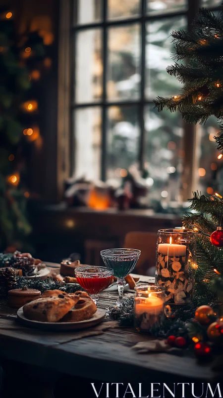 Candlelit holiday table glows warmly with winter treats
