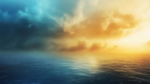 Bifurcated sunset seascape renders dramatic dual color sky