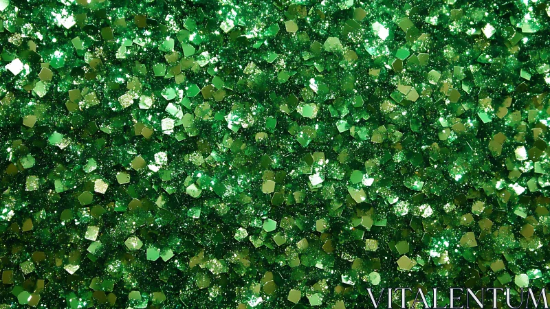Specular macro field of densely packed emerald glitter flakes.