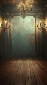 Velvet dusk ballroom with gilded walls and hushed chandeliers.