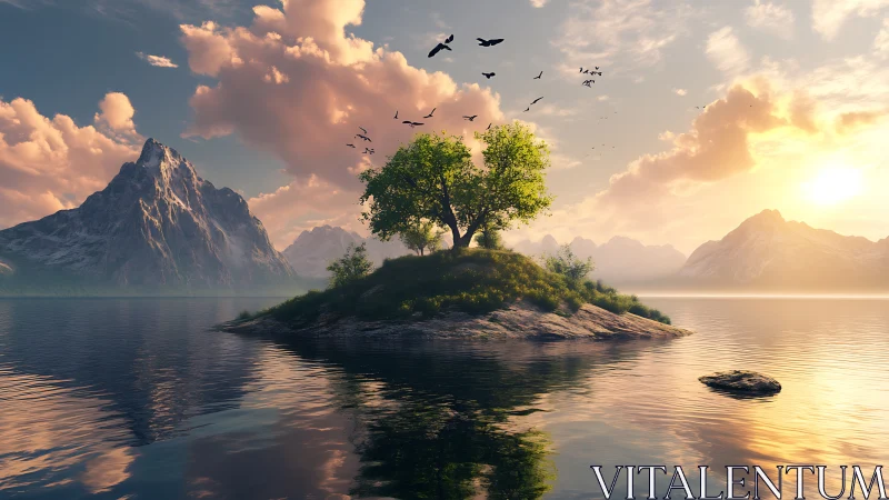 Solitary Tree on Misty Island Paradise.