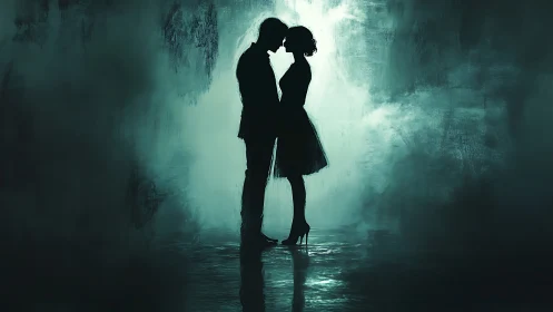 Two Souls in the Mist, Silhouetted in an Intimate Embrace.