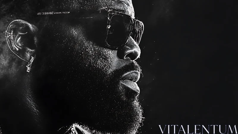 High-contrast monochrome profile portrait with granular lighting