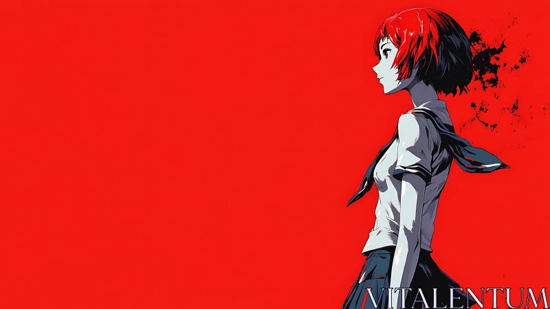 Side profile of student figure on red ground plane.