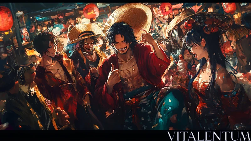 Vibrant festival crowd with dynamic anime street revelers.