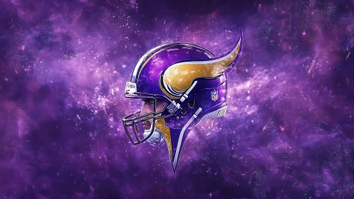 Galactic gridiron horned helmet sails through violet space
