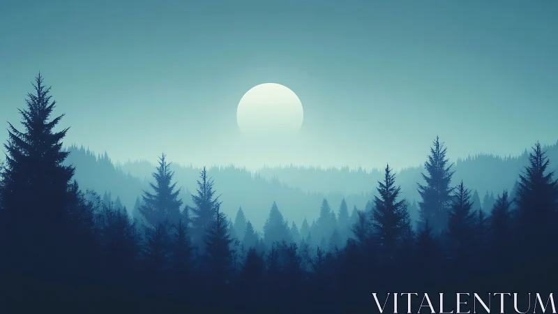Moonlit Forest Serenity Beneath Clear Skies.