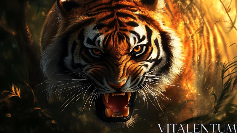 High-dynamic predator portrait in volumetric jungle light.