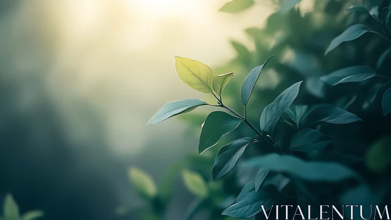 Single Leaf Illuminated by Sunlight in Soft Focus Nature Style.