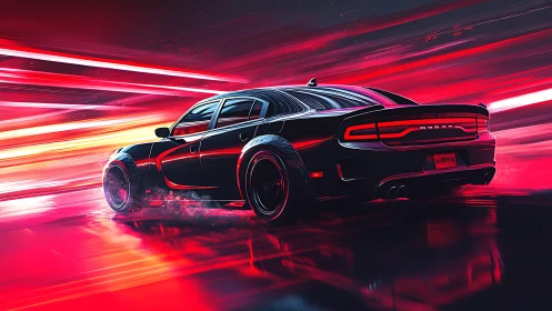 Neon night charger slashes through rivers of electric speed