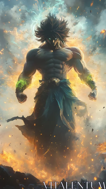 Mythic warrior ascends through blazing elemental vortex