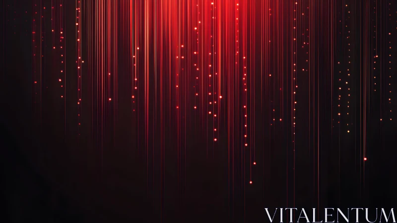 Vertical red light streaks with glowing dots in digital abstract style.