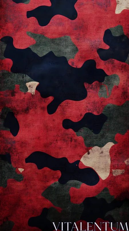 Textured red camouflage surface shows dark organic patches
