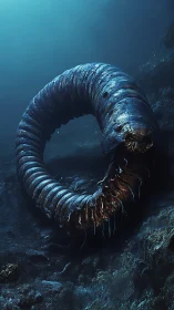 Colossal abyssal worm coils in eerie deep‑sea gloom.