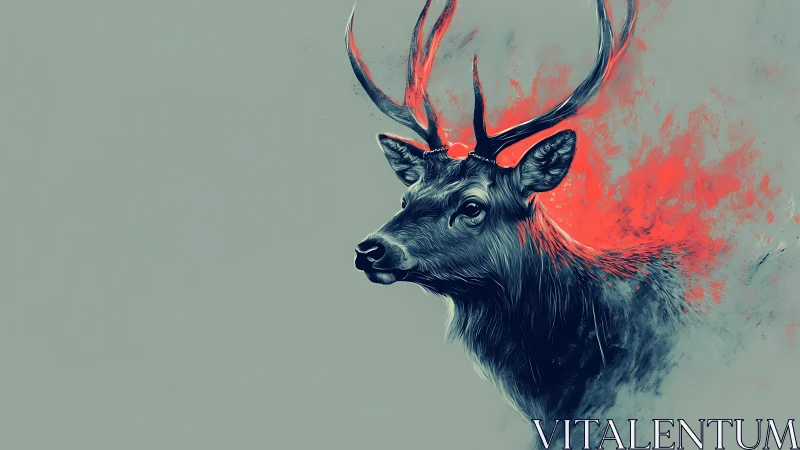 Digital stag portrait with neon antlers on muted field.