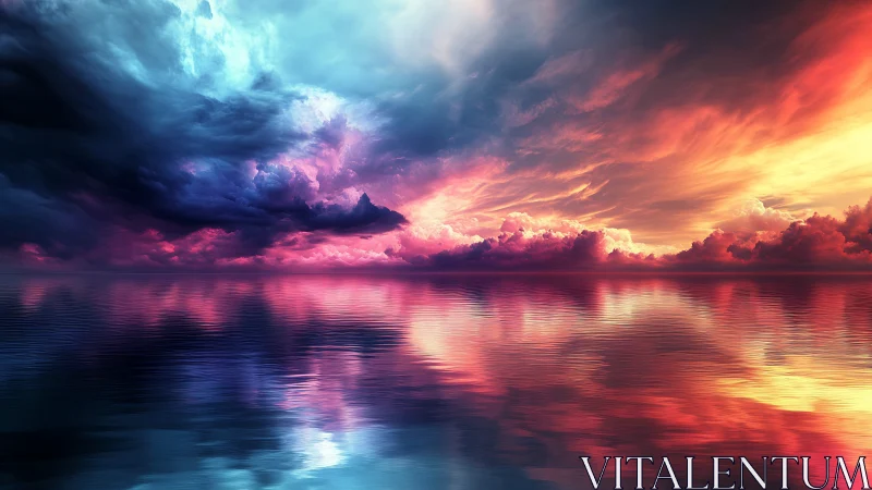 Chromatic storm front over mirror-smooth ocean with high contrast