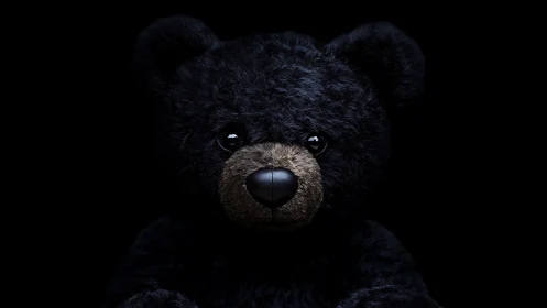 Black plush teddy bear portrait in dramatic low key light.