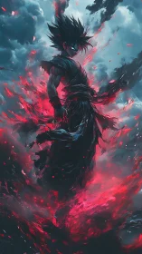 Dark haired warrior commands swirling red energy storm