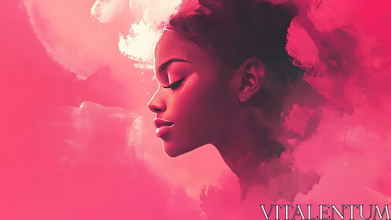 Side profile portrait of woman in soft pink digital paint.