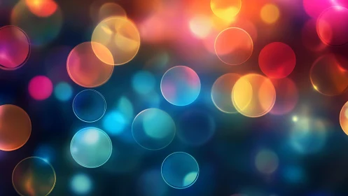Vibrant Colorful Bokeh Circles on Dark Abstract Background.