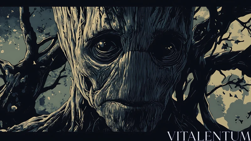 Wooden sentinel studies the forest with grave curiosity