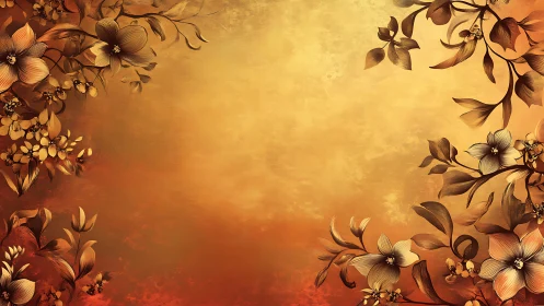 Digital botanical composition with warm gradient background and decorative floral elements