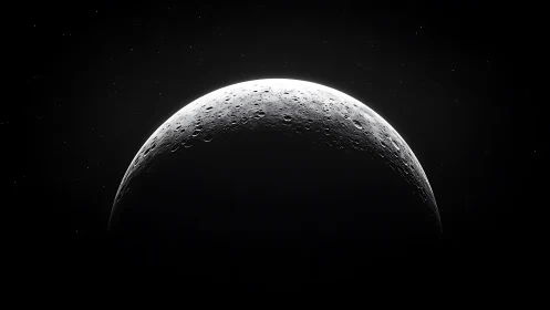 Crescent moon drifts upward, carving silver into deep space