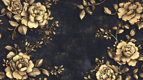 Baroque Floral Ornamentation: Gilded Botanical Composition Against Distressed Dark Background